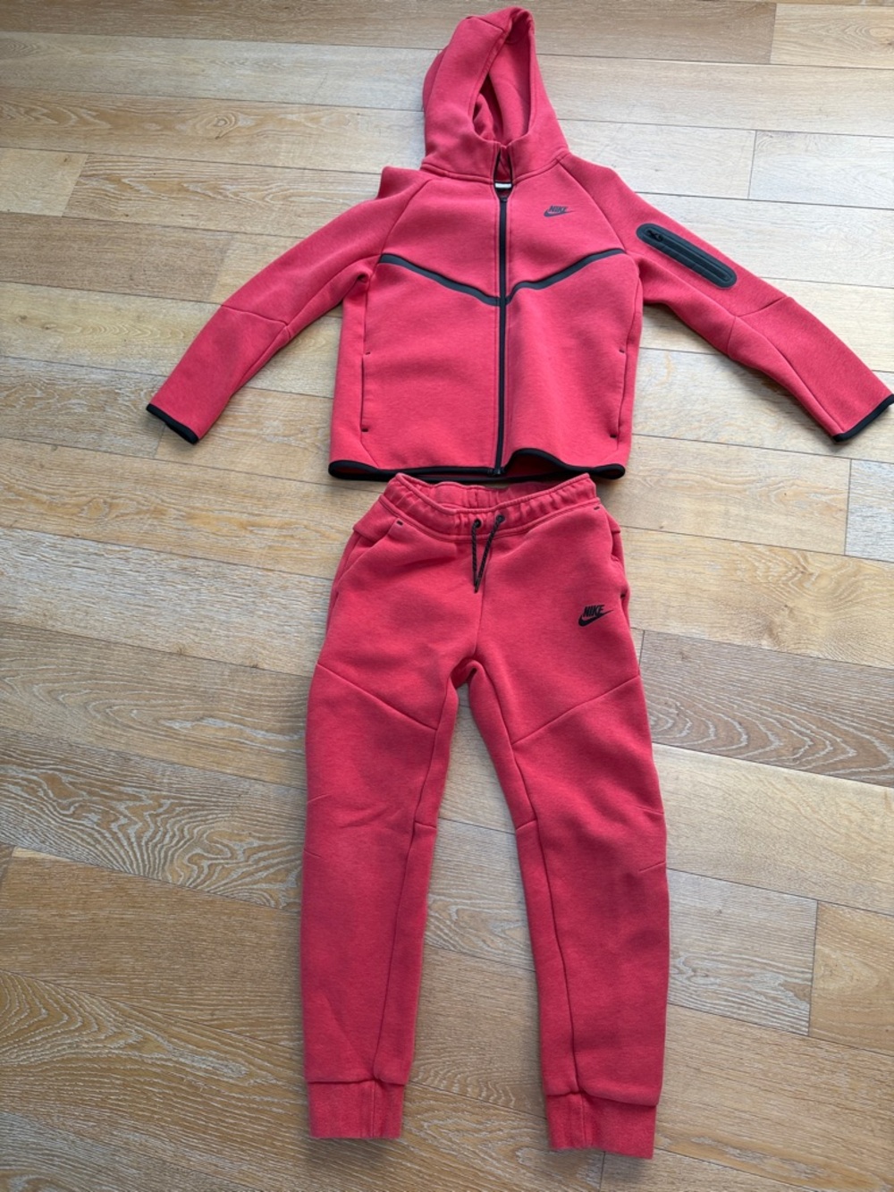 Nike Tech Red Hooded Zip Jacket & Red Joggers Set